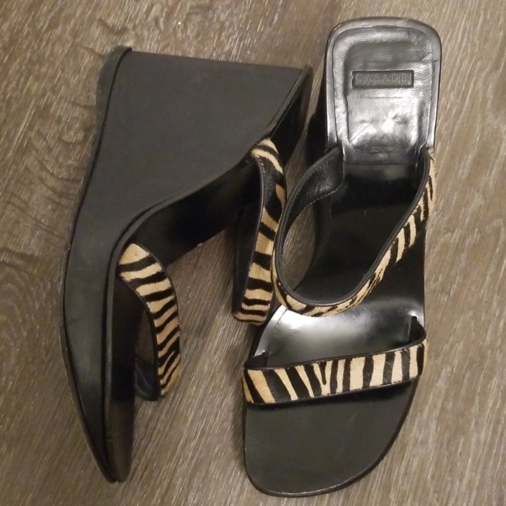 Casadei Italian Leather/Pony Hair Glamour Wedges